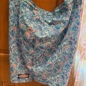 Vineyard Vines Teal, Blue & Coral Floral Swim Trunks